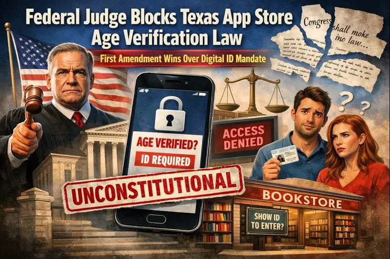Federal Judge Blocks Texas App Store Age Verification Law: First Amendment Wins Over Digital ID Mandate